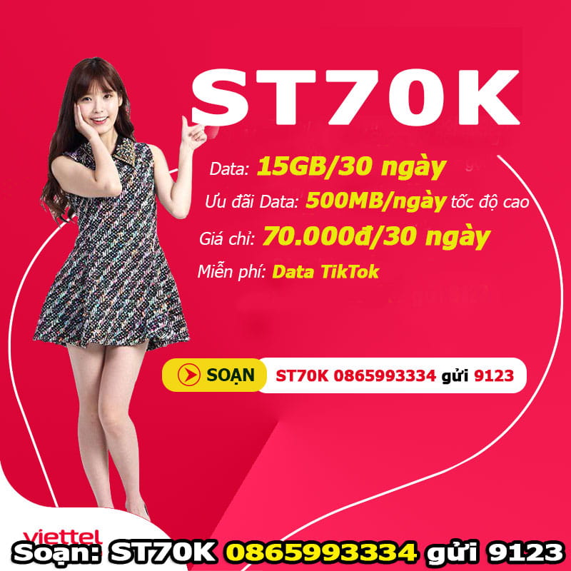 Gói ST70K Free Data Tiktok giá chỉ 70.000đ