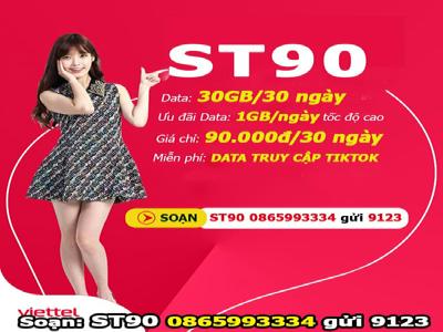 Gói ST90 ưu đãi 30GB Data và miễn phí truy cập Tiktok