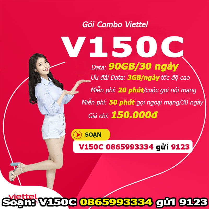 V150C Viettel - 90GB với giá 150k gọi thả ga