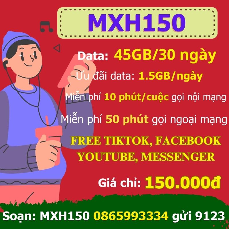 Gói MXH150 với 150.000đ miễn phí truy cập Tiktok và Facebook