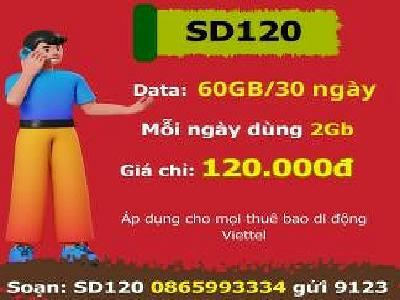 Gói SD120 Viettel: chỉ 120k/tháng sở hữu 60GB Data 4G 